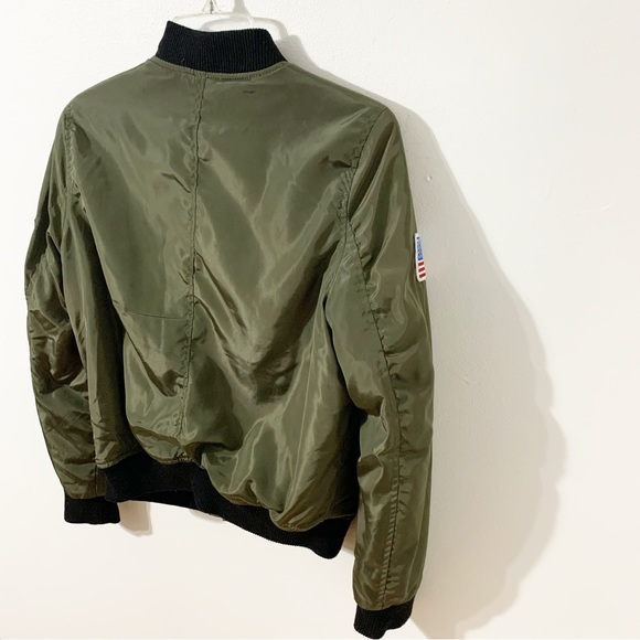 Jou Jou Military Like Aviator Front Zip Bomber Jacket Faux Sherpa Lining Patches - Picture 9 of 15